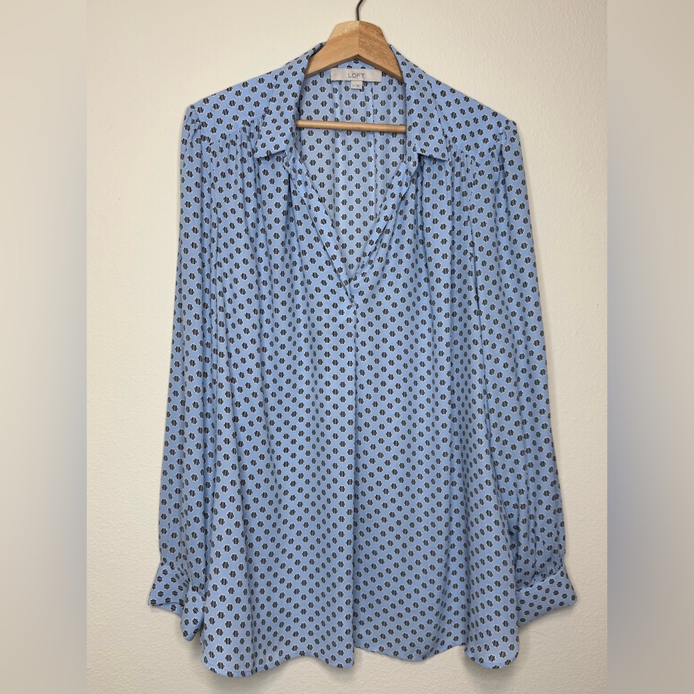 LOFT Light Blue Polka Dot Blouse